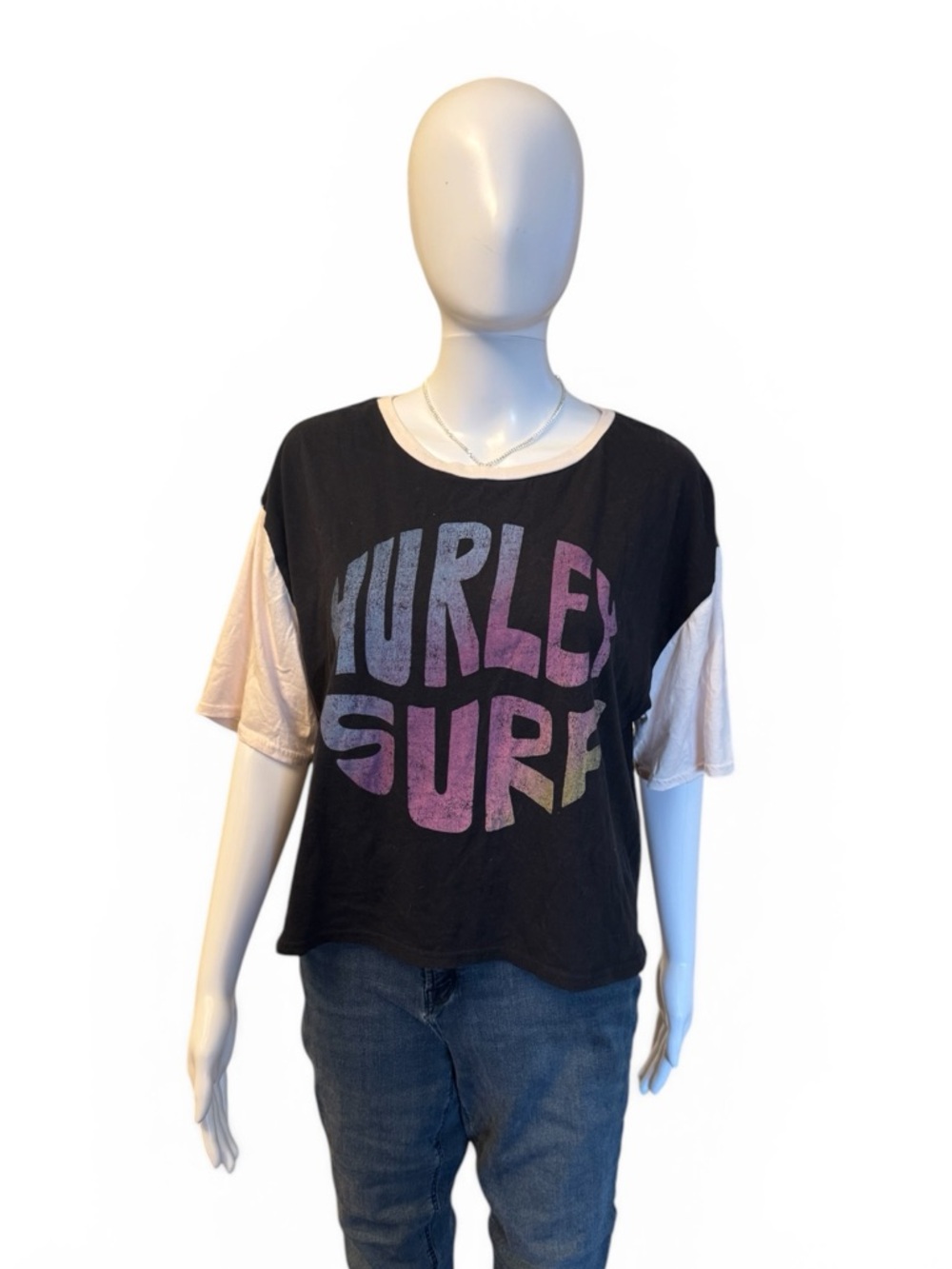 Hurley Black Tee with White Logo Print